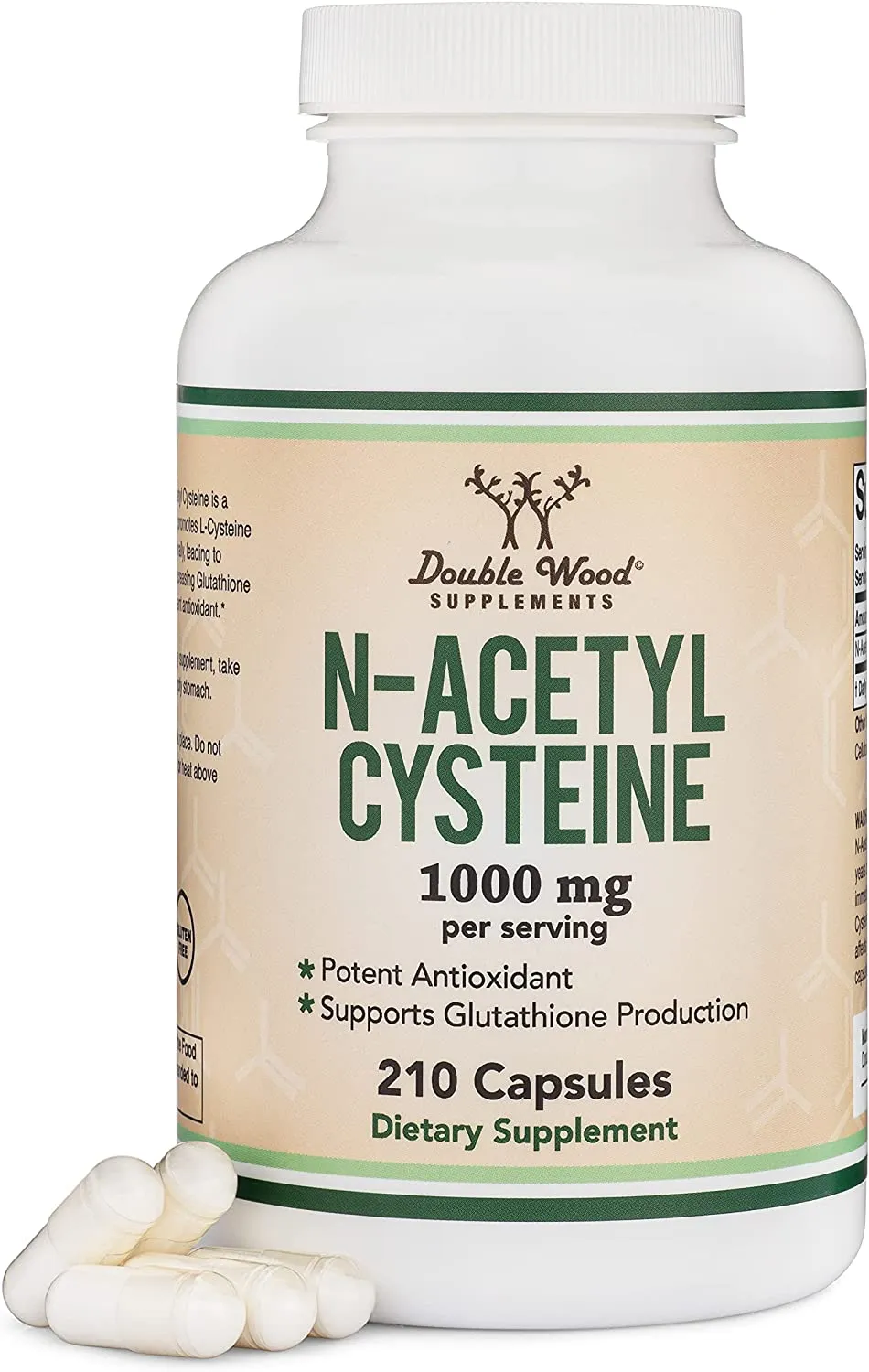NAC Supplement N-Acetyl Cysteine (1,000mg Per Serving 500mg Per Cap, 210 Capsules) (Third Party Tested, Manufactured in The US) with Odor Masking Technology to Boost Glutathione Levels by Double Wood